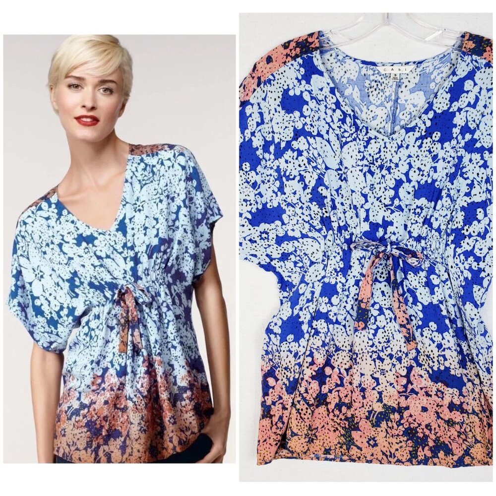 CAbi Tunic Top Ombre Floral Print Dolman Sleeve Tie Waist 891 Rayon size S Boho